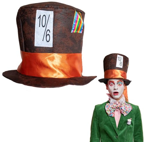 Carnavalife Sombrero Loco de Copa con Cinta Naranja Personazable y Plegable, Alicia en el País de las Maravillas para Carnaval