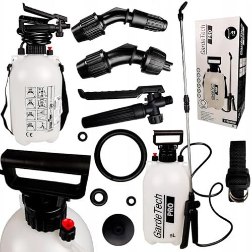 GardeTech PRO Drucksprüher | 5l Kapazität | Gartenspritze mit Verstellbarer Düse | Schlauchlänge 1,2 m Lange Spritzrohr 91cm