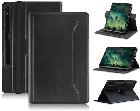 TOPCASE 360° rotationsfodral kompatibelt med Samsung Galaxy Tab S9 Plus/S9 FE Plus/S8 Plus/S7 FE 5G/S7 Plus 12,5 tum skyddskåpa med handrem och automatisk väckning/sömn, svart