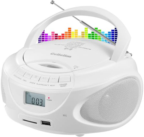 Gelielim Portable CD Player Boombox with Bluetooth & Speakers, AM/FM Radio