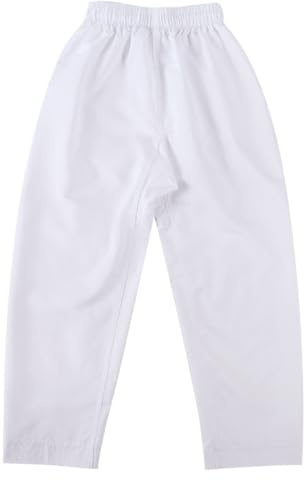 Libaobaoyo Unisex Kids Karate Pants White Cotton Blend Taekwondo Elastic Waist Lightweight Trousers