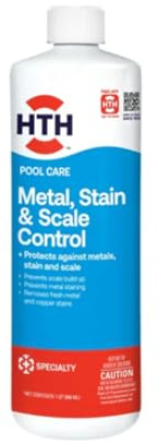 HTH 67218 Swimming Pool Care Metal, Stain & Scale Control - Prevents Metal Staining and Scale Build Up, Removes Fresh Metal & Copper Stains, Compatible with All Swimming Pools, 32oz