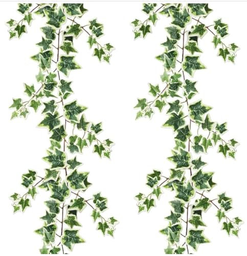 2 Pezzi Edera Finta da Esterno con Foglie di Eucalipto Artificiali - Piante Rampicanti per Decorazioni Camera da Letto (Bianco-Verde)