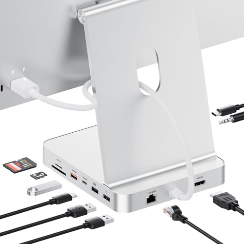 PULWTOP Upgraded iMac Hub für M1/M3/M4, iMac Zubehör M4 unterstützt 4TB SSD-Gehäuse (SSD Nicht enthalten), USB C Hub für iMac 24 Zoll mit 4K@60Hz HDMI, 2,5GbE (Silber)