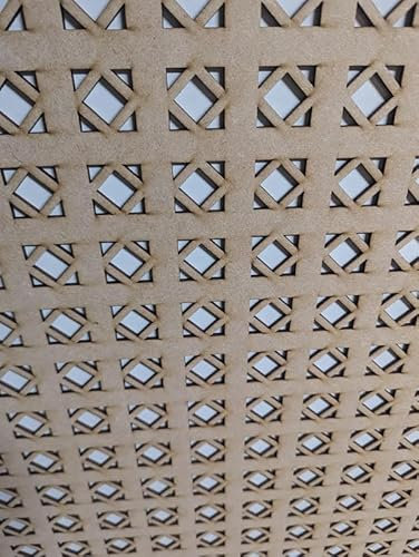Träskiva dekorativ panel, väggskiljevägg, kylarskydd galler, möbeldekoration, laserskuren från 3 mm tjock MDF-skiva (storlek 1200 mm x 620 mm) mönster (020B). Tillverkad i Storbritannien
