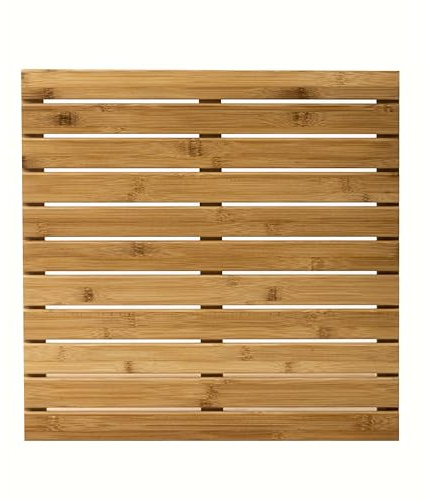 Brigros - Pedana Doccia In Bamboo Antiscivolo Per Bagno, Tappetino Doccia In Legno Naturale, Tappeto Bambu In Vari Formati, Pedana Doccia Antiscivolo In Legno, Tappetino Bagno (50x50 cm)