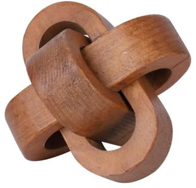 3-Link Wood Chain Link Decor,9.5cm Hand-Carved Wooden Chain Decor - Knot Table Ornament for Rustic Home & Office Table Entryway(Coffee)