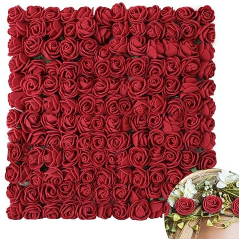 Nevoluxer 144 Stück Dunkelrot Fake Rosen Schaumrosen Blumenköpfe, Kunstrosen für Handwerk, für DIY Valentinstag Hochzeit Party Festival Dekoration, 2,5CM Deko Rosen (Weiß auch erhältlich)