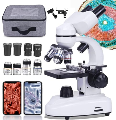 DEaThsalL Microscopio Professionale per Ricerca di Laboratorio (30000X-50000X-70000X), Microscopio Composto per Adulti/Studenti, Luce LED Regolabile, Regolazione Grossolana E Fine Coassiale,50000X