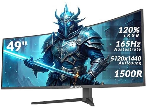 CRUA 49 Curved Gaming-Monitor | DQHD (5120 x 1440), 144 Hz/165 Hz, 1500R, 32:9, AMD FreeSync, 120% sRGB, höhenverstellbarer Ultra-Breitbildmonitor, HDMI 2.1 & DP 1.4, Wandmontage – Schwarz