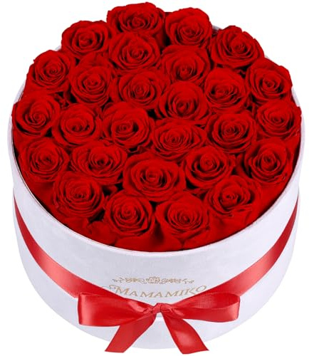 27 Rosas Preservadas en Caja de Ante, Rosa Eterna Roja, Rosa Preservada, Regalos para Mujer, Regalo para Esposa, Novia o Madre, San Valentín, Cumpleaños, Aniversario, Día de la Madre