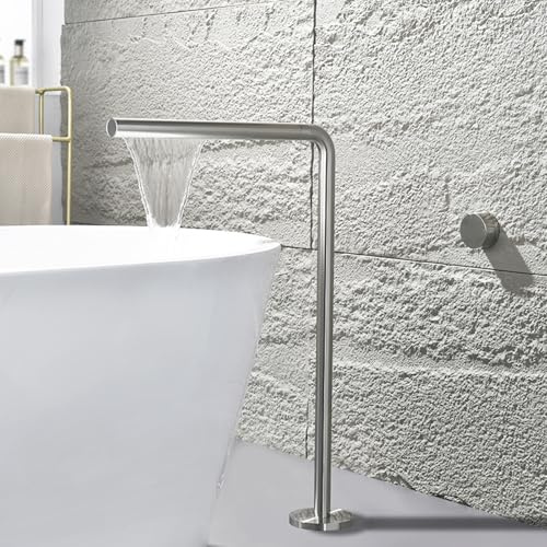 Grifo Bañera Empotrado Cascada Monomando Grifo de Pie para Bañera Exenta Oculto,cromo Cepillado
