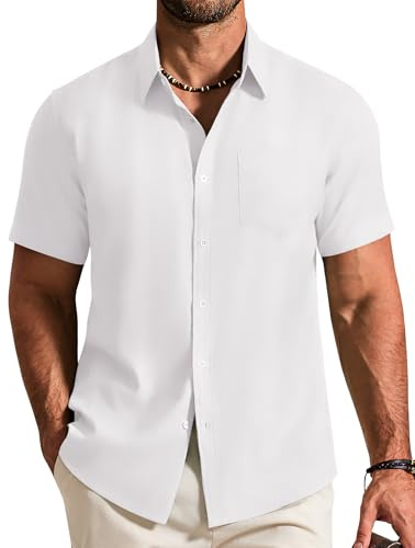 COOFANDY Camisa de Manga Corta para Hombre Camisa Informal Camisa Ligera de Verano Camisa de Corte Regular Camisa de Playa con Bolsillo