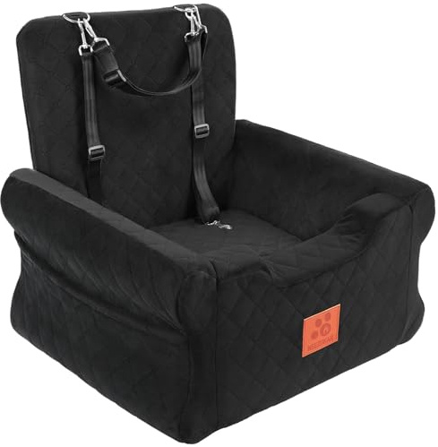 GL GLENSLAVE Dog Car Seats for Small/Medium Dogs, Elevated Memory Foam Dog Booster Seat, Detachable Washable Pet Car Seat with Safety Belts & Storage Pockets (Black)