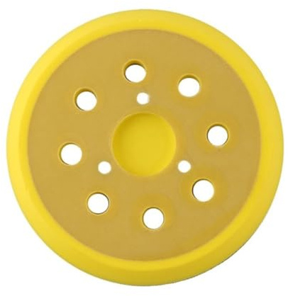 Getdoublerich Almohadilla de respaldo de lijado de 125 mm con 8 agujeros y 3 clavos, almohadilla de respaldo de gancho de goma para lijadora neumática, amarillo y negro