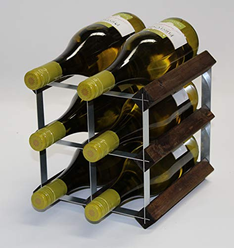 Classic 6 Bottle Wine Rack, Walnut Stained Wood and Galvanised Metal