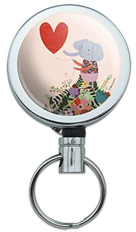 Cute Elephant Holding a Heart Shaped Balloon Heavy Duty Metal Retractable Reel ID Badge Key Card Tag Holder with Belt Clip