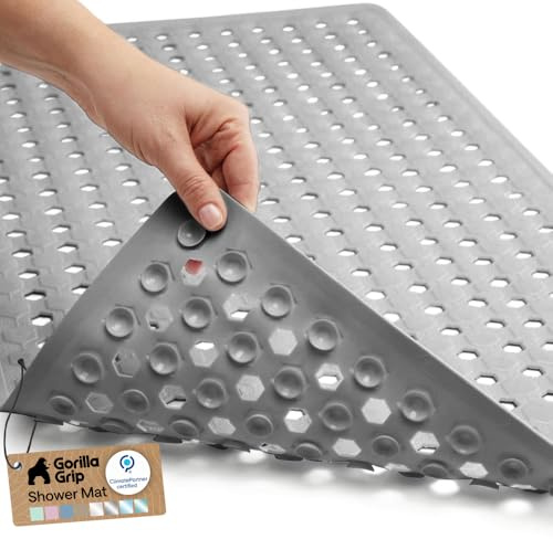 GORILLA GRIP Bath Tub Shower Mat, Bathtub Floor Liner, 35x16 Gray Opaque