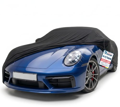 LIONSTRONG® Housse Voiture Intérieur [Tissu Haut QUALITÈ 220 G/M²] - M | Protection fiable Contre poussière et saleté pour Voitures - Sac Rangement - Maintien sûr grâce à élastique - Design Sportif