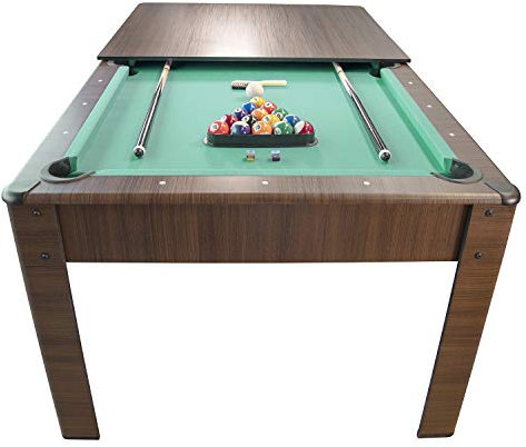 Billard Américain Harmony 6Ft - 206,5 x 116,5 x 80 cm avec Accessoires et Plateau dînatoire - Couleur Chêne (Marron) et Tapis Vert