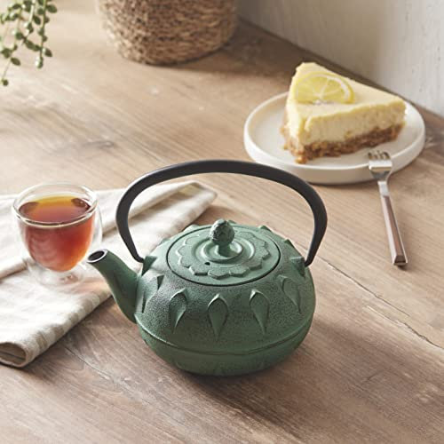 Karaca Greenish Teapot - Tetera de hierro fundido, 600 ml, tetera turca, estilo japonés auténtico