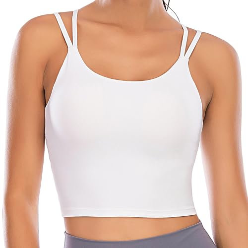 ZAIQUN Women Padded Sports Bra Wirefree for Fitness Workout Running Shirts Yoga Tank Top White