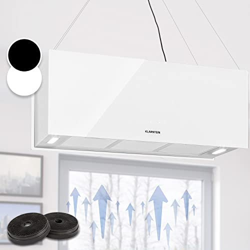 Klarstein Hotte Aspirante Ilot Central de Cuisine Silencieuse et Design, Débit d'air 590m³/h, Minuteur, 3 Modes, Hotte Aspirante Suspendue Sans Evacuation et Filtres à Charbon Actif, Hotte à Recyclage
