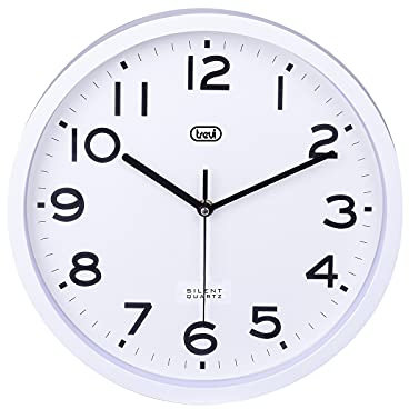 Trevi OM 3302 S Orologio da Parete Silenzioso con Movimento SWEEP, Diametro 30cm, Design Moderno ed Essenziale, Ideale per Camera da Letto e Ufficio, Funzionamento con Batteria Stilo AA, Bianco