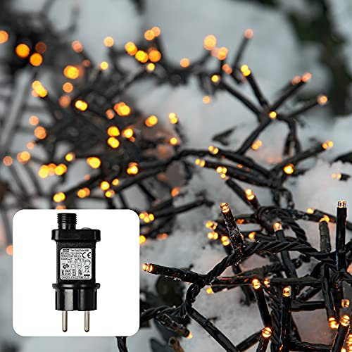 hellum LED Lichterkette außen Cluster, 7,38m 370 LED Cluster Lichterkette warmweiß mit Timer, Strombetrieben indoor & outdoor, Weihnachtsbaumbeleuchtung mit Kabel <59 lm 530179