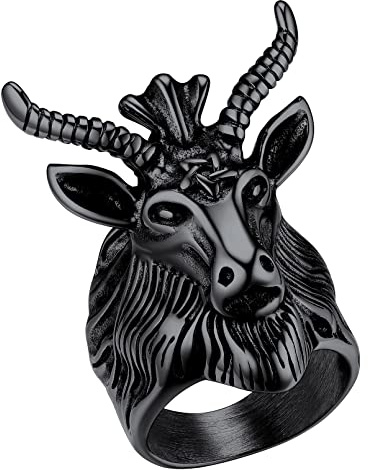 FaithHeart män pojkar baphomet gethuvud ring, punk getskalle sigillring fingerring, personlig gotisk sataniskt får get huvud ring för födelsedag fars dag alla hjärtans dag