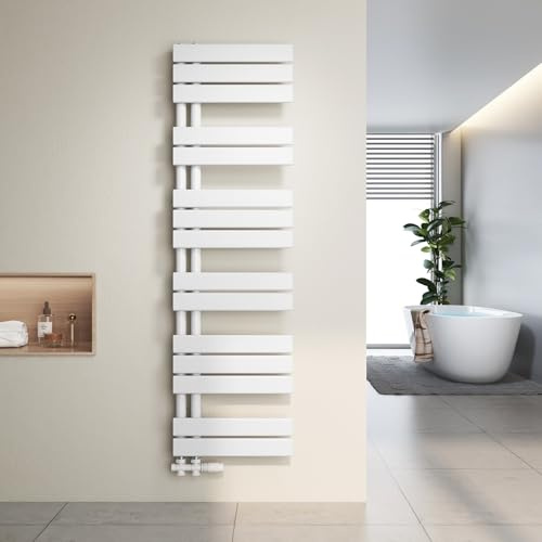Heilmetz Badheizkörper Flach Design Heizkörper Handtuchtrockner für Badezimmer Handtuchheizkörper mit Seitenanschluss 400x1385mm Handtuchwärmer Weiß 570W
