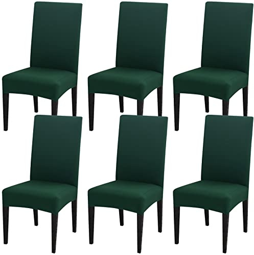 Jusmate Chair Covers for Dining Room Set of 6, Stretch Spandex Dining Chair Covers, Washable Removable Parsons Chair Slipcovers Protector for Dining Room, Kitchen, Hotel (Hunter)