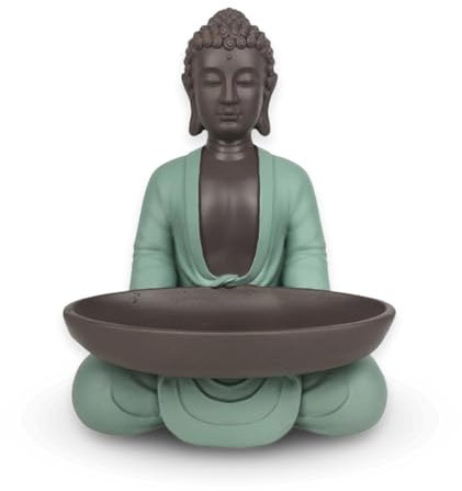 Leere Figur Buddha – Dekoration Zen und Feng Shui – für eine entspannende und spirituelle Atmosphäre – Geschenkidee Glücksbringer – Höhe: 20 cm – Farbe: Grün und Braun – Zen'Light
