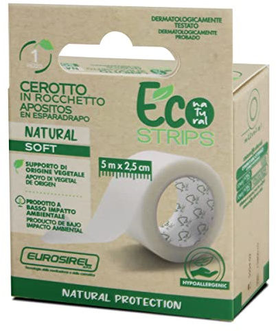 JUANIO Boîte de 1 Rouleau de Bande adhésive écologique, Bandage cohésif, Bobine Pansement Coloris Blanc - Format 5 m x 2.5 cm