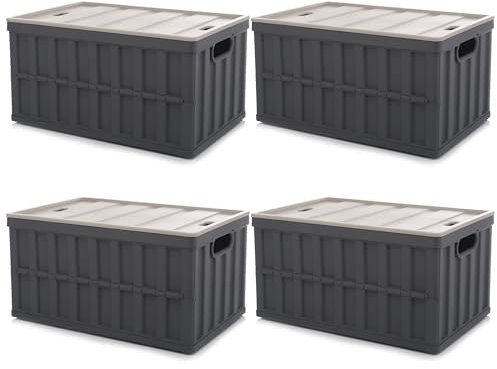 Citylife 4er Set 64L Klappbox Faltbox mit Deckel, Faltbare Campingbox, Collapsible Storage Bins für die Organisation große Heavy Outdoor, Bad, Küche, Büro, Wohnzimmer (Grau)