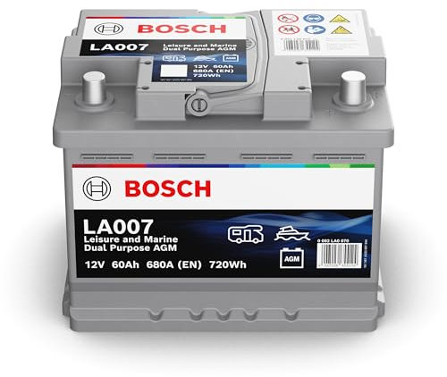 Bosch LA007 - Batteria a scarica lenta e di avviamento da 60 Ah 680 A 12 V - Tecnologia AGM - adatta per uso nautico e per il tempo libero (camper, caravan, marine...)