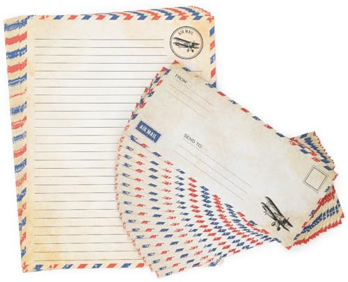 60 Pack Airmail Paper and Envelopes Set - Blue Writing Paper for Invitations, Love Letters, Letters to Troops, Christmas Letter - 8.5 x 11 Inch