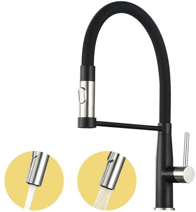 2025 Wasserhahn Küche - Küchenarmatur mit Ausziehbarer Brause,Hochdruck Mischbatterie Küche,360° Schwenkbar,2 Sprühmodi,Spültischarmatur Edelstahl,Wassersparend Armatur Küche(schwarz)