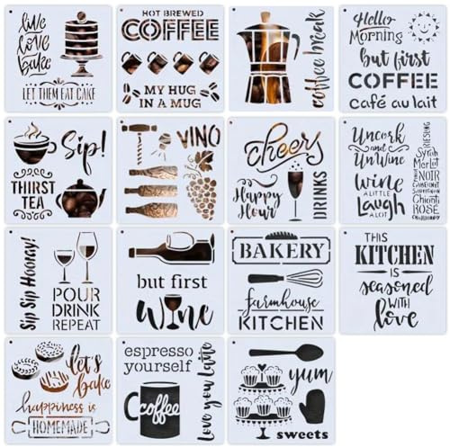 iSpchen Juego de 15 plantillas de arte con motivos de cocina para pintar