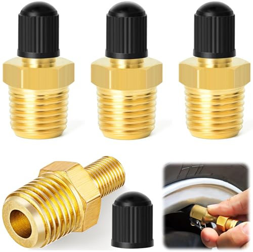 XSHAO® 4 Stück Messing Luftkompressor Tankfüllventil, 1/4 NPT Kupfer Schrader Ventil Luftventil Messing Reifen Luftkompressor Prüfventil für Auto LKW PKW