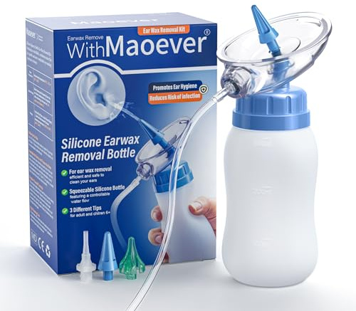 MAOEVER Ear Wax Removal Kit, Squeezable Silicone Ear Cleaner with a Folding Pot for Waste Water Recycling, Gentle & Effective Ear Irrigation Tool for Safe At-Home Use (Blue)