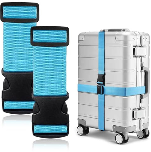 Tatxmalv Lot de 2 Sangle Valise, Ceinture Valises Antidérapantes Réglables, Accessoires de Etiquette Valise pour Identifier Rapidement Les Valises (Bleu Clair)