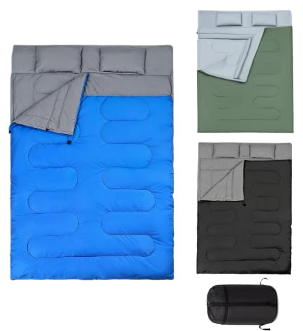 GYMAX Sac de Couchage Adulte pour 2 Personnes avec Oreillers (Bleu)