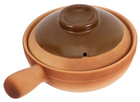 Cabilock Traditional Clay Cooking Pot 600Ml with Lid Small Terracotta Casserole for Stew Soup Rice Asian Pot for Family Gatherings Parties and Travel