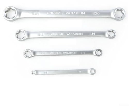 JoyousMall 4 llaves de extremo de caja, estrella doble para llave Torx E6- E24 tipo E, hexagonal de doble extremo