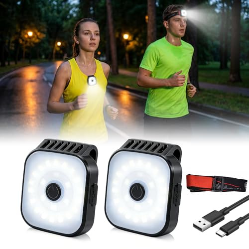 LIAISIMI 2 Pièces Lumières de Course à Clip, Lampe à Clip LED USB Rechargeable, Mini Lampe Frontale, 4 Modes, Étanche pour Camping, Jogging,Chiens, Course d'Urgence