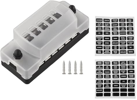 SageFurned Caja de fusibles de 6 vías para fusibles de cuchilla ATO ATC 1A-20A, 32V 75A, soporte de fusibles automotriz con cierres de acero inoxidable, compatible con vehículos y barcos de 12V/24V