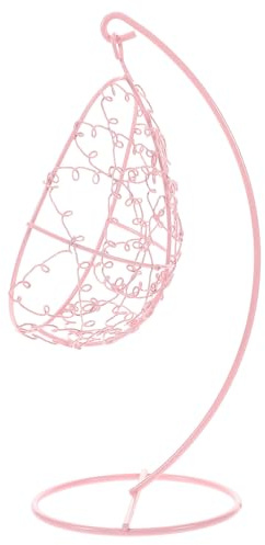 HOMSFOU Miniature Metal Hanging Chair Swing for Dollhouse, Pink Mini Swing Hammock Chair for Indoor Playroom and Garden Decor