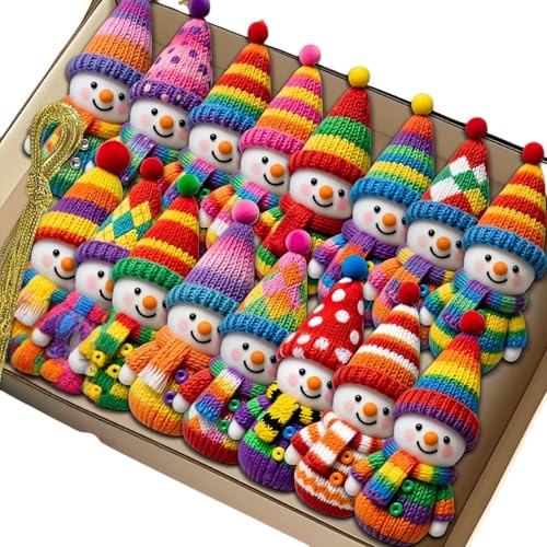 Zktfyshk 16/32Pcs Colorato Maglia Pupazzo di Neve Albero di Natale Decorazione Legno Pupazzo di Neve Figura Appeso Ornamento per Vacanze Centrotavola Decorazione