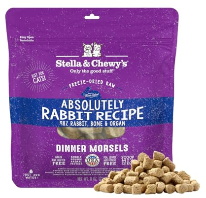 Stella & Chewy's Freeze-Dried Raw Cat Dinner Morsels - Premium Rabbit Recipe with 98% Responsibly-Sourced Meat & Organs - Natural Grain-Free Cat & Kitten Food - Made in USA - 8 oz